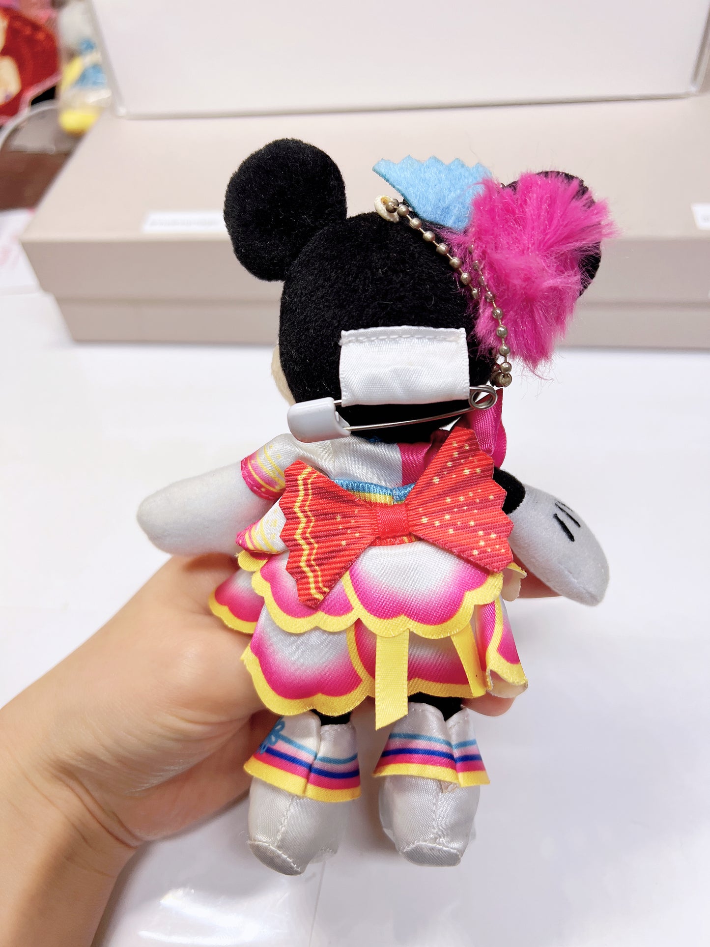 2016 Disney Tokyo Resort flower dress Minnie plush badge keychain Preowned in excellent condition available on hand