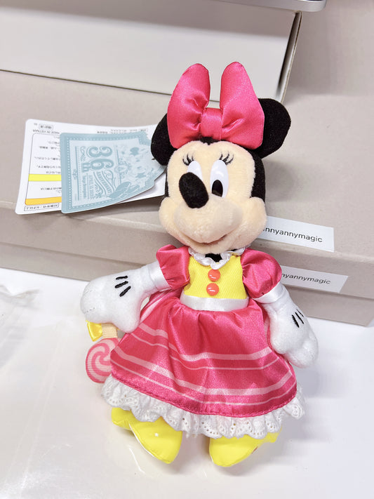 Disney Tokyo Resort 36th pink dress holding a lollipop plush keychain badge BNWT available on hand